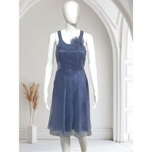 Hoss Intropia 100% Silk Blue Halter Neck‎ 3D Floral Knee Length Dress Sz 4